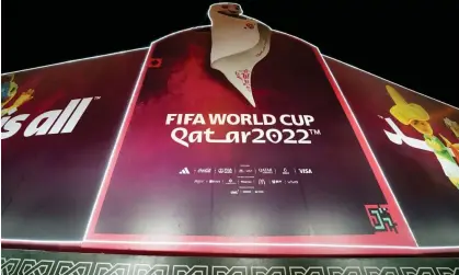  ?? ?? A sign in Qatar on Tuesday advertisin­g the World Cup, which starts on Sunday. Photograph: Mike Egerton/PA