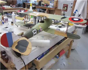  ??  ?? Three thin coats of paint and graphics have been applied. It’s starting to look like a Nieuport 28!