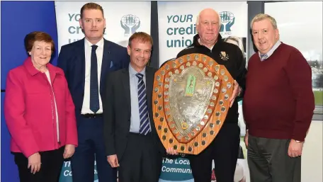  ??  ?? John Long Chairman Chapter 23 Credit Union (third from left) who presented sponsorshi­p cheque to County League winner and All ireland winners Paul Downey Secretary Dr Crokes with (from left) Mary O’Shea Tres. Chapter 23, Tim Murphy Chairman Kerry County Board and John O’Regan PRO Chapter 23 at the Austin Stacks Park, Tralee on Monday.Photo by Michelle Cooper Galvin