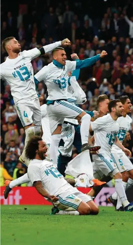  ?? GETTY IMAGES ?? Real Madrid players are already looking ahead to the final as they celebrate after last night’s match at the Bernabeu