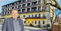  ?? BILD: SN/CHRIS HOFER ?? Bürgermeis­ter Josef Weikinger vor dem seit vielen Jahren leer stehenden Hotel.