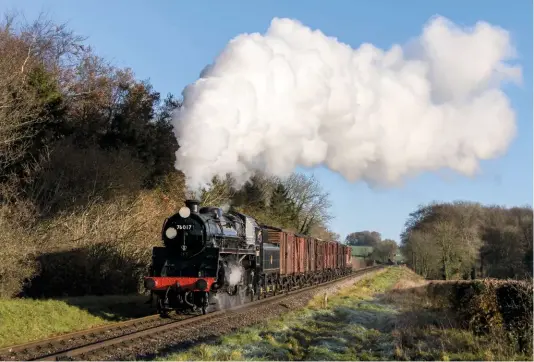  ?? IAN DIXON ?? due to make its Severn valley railway debut in September, Br ‘4mt’ 2-6-0 No. 76017 hauls the mid-Hants railway’s van train near ropley during a photograph­ic charter organised by matt allen and Warwick falconer on November 25 2017.