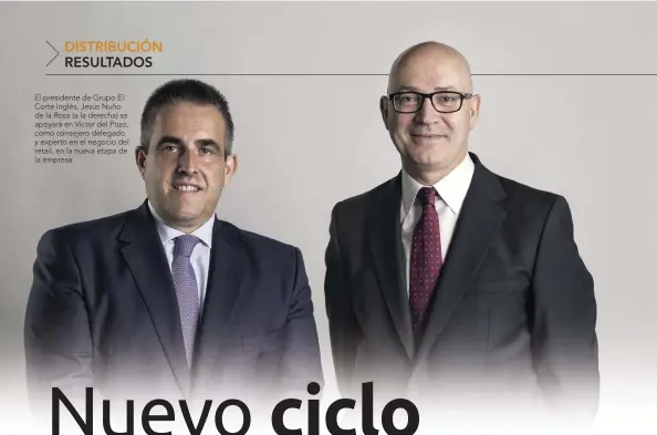  ??  ?? El presidente de Grupo El Corte Inglés, Jesús Nuño de la Rosa (a la derecha) se apoyará en Víctor del Pozo, como consejero delegado y experto en el negocio del retail, en la nueva etapa de la empresa.