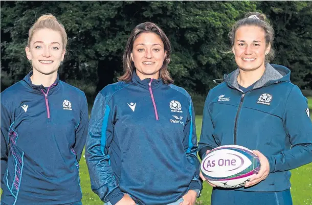  ?? ?? SCRUMTHING SPECIAL: From left: Ref Hollie Davidson, head of women and girls’ strategy Gemma Fay and Scotland captain Rachel Malcolm at the launch.