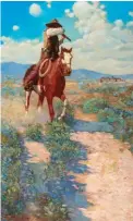  ??  ?? Frank Tenney Johnson (1874-1939), Antelope Hunter, oil on canvas on panel, 31 x 19” Estimate: $100/150,000