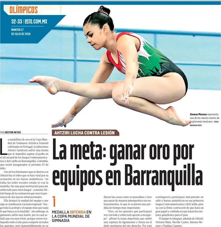  ?? ARCHIVO ESTO ?? Jimena Moreno representa uno de los nuevos rostros de la gimnasia mexicana./foto: