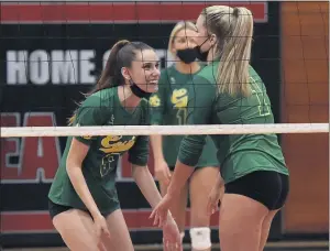  ?? PHOTO BY ROBERT CASILLAS ?? Mira Costa’s Shannon Knight, left, and Skylar Gebhardt helped the Mustangs to the Bay League title and two victories over rival Redondo this season.