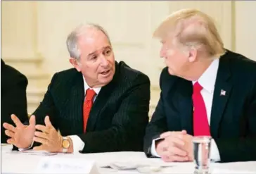  ?? AL DRAGO/THE NEW YORK TIMES ?? Stephen Schwarzman, CEO of the Blackstone Group, speaks alongside President Donald Trump during a policy forum with business leaders at the White House on February 3.