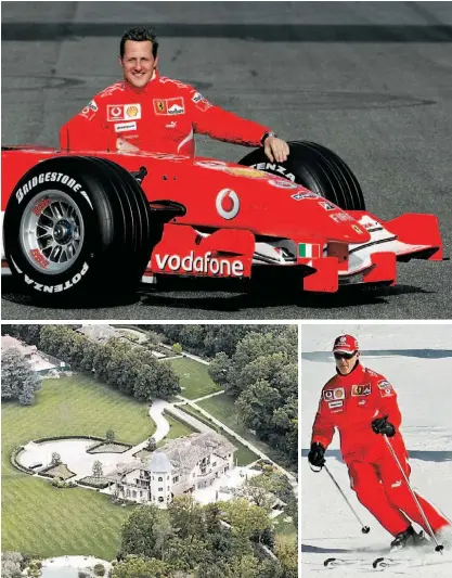  ??  ?? Schumacher foi sete vezes campeão do mundo de F1 ao serviço da Benetton (duas) e da Ferrari (cinco). Depois de uma ausência de três anos, voltou para correr duas temporadas pela Mercedes antes de sofrer o acidente de esqui. O alemão está na sua casa em...