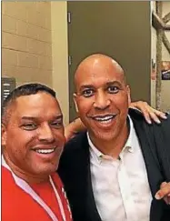  ?? PHOTO COURTESY GERRIT SMITH ESTATE NATIONAL HISTORIC LANDMARK
COMMITTEE ?? Jacob Donovan-Colin with U.S. Sen. Cory Booker at the opening of the National Memorial for Peace and Justice in Montgomery, Ala. Colin will present on the event at the ninth annual Peterboro Emancipati­on Day Aug. 4, 2018, at the Gerrit Smith Estate National Historic Landmark in Peterboro, N.Y.