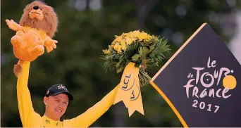  ?? REUTERS ?? Chris Froome, 32 anni, sul podio dell’ultimo Tour: quarto successo nelle ultime 5 edizioni