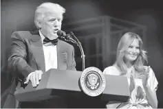  ??  ?? Trump makes concluding remarks as first lady Melania listens at the Ford’s Theatre Gala, an annual charity event to honor the legacy of President Abraham Lincoln, in Washington, US. — Reuters