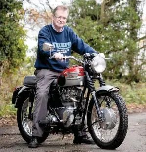  ??  ?? He’s not all hard-tail – here’s Keith on the original 1961 TR6 he’s fettling to ride