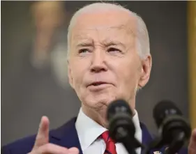  ?? ?? US President Joe Biden speaks after signing the foreign aid bill at the White House in Washington, DC, yesterday. PHOTO: AFP