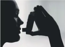  ??  ?? A person using an inhaler to take salbutamol to treat asthma.