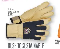  ??  ?? HESTRA
SAREK ECOCUIR GLOVES
PATAGONIA NANO PUFF