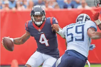  ?? JIM BROWN/USA TODAY ?? Although the Texans fell to 0-2, Deshaun Watson threw for two TDs Sunday.