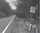  ?? SARAH EAMES / TIMES HERALD-RECORD ?? The speed limit on state Route 208 in New Paltz picks up to 55 mph near the spot where SUNY student Ray Rattray was struck and killed by a car last week.