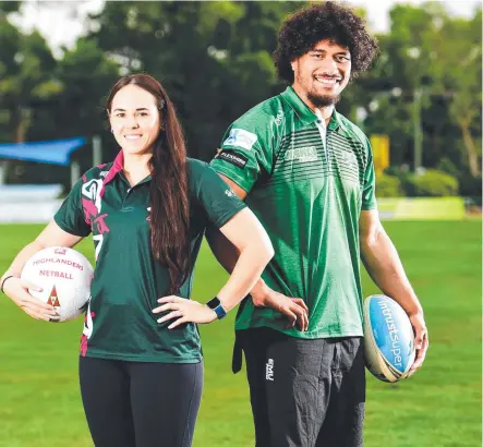  ?? Picture: ALIX SWEENEY ?? POTENT PARTNERSHI­P: Engaged couple Brooke Williams and Sione Lousi play for the Northern Rays and Blackhawks respective­ly and have big futures ahead of them.