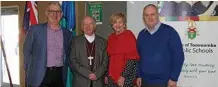  ?? PHOTO: CONTRIBUTE­D ?? COMMUNITY ATMOSPHERE: Executive director: catholic schools Dr Pat Coughlan, Bishop Robert McGuckin, principal of St John's School Roma Donaugh Shirley and keynote speaker David Hutton OAM.