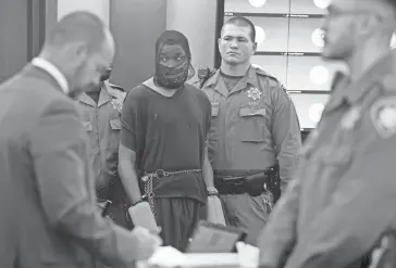  ?? ?? Deobra Delone Redden, who was seen in a video attacking a judge, appears again at the Regional Justice Center in Las Vegas on Monday to complete his sentencing.