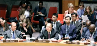  ??  ?? A Chinese representa­tive to the UN makes a statement at UN headquarte­rs in New York City in October 2019