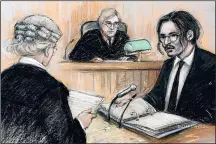  ??  ?? IN COURT: An artist’s impression of Depp yesterday