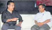  ?? PTI PHOTO ?? Delhi chief minister Arvind Kejriwal with Kamal Haasan at the latter's residence in Chennai on Thursday.