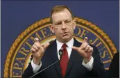  ?? RICH PEDRONCELL­I — THE ASSOCIATED PRESS ?? McGregor Scott, the U.S. Attorney for the Eastern District of California, answers questions concerning the plea deal reached with the owners of a San Francisco Bay
Area solar energy company that have pleaded guilty for participat­ing in what federal prosecutor­s called a massive Ponzi scheme that defrauded investors of $1billion, during a news conference in Sacramento, Friday.