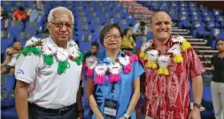  ?? Photo: Aaron Ballekom/TeamUp ?? From left: Oceania National Olympic Committees (0NOC) president, Dr Robin Mitchell, Fiji Associatio­n of Sports and National Olympic Committee (FASANOC) secretary general and chief executive officer, Lorraine Mar and Australia’s Chargé d’Affaires, John Williams at the Women and Sports Conference Fiji Hub at the Damodar VMax Cinema on November 14,2022.