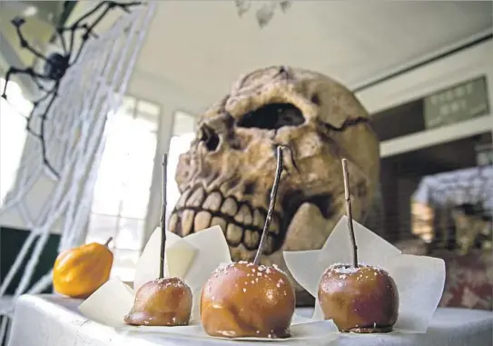  ?? Kirk McKoy Los Angeles Times ?? ADD A sweet touch to the festivitie­s with salted caramel apples that don’t take much effort to make. Using twigs instead of popsicle sticks is a fun Halloween touch.
