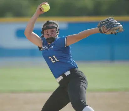  ?? SOUTHTOWN PHOTOS MIKE MANTUCCA/DAILY ?? Lincoln-Way East’s Danielle Stewart pitches against Shepard during a Class 4A Sandburg Sectional semifinal on Tuesday.