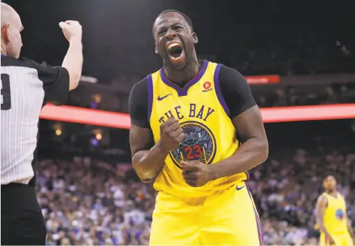  ?? Carlos Avila Gonzalez / The Chronicle ?? Draymond Green’s emotion is a gift to media members off the court. On the court, it can mean trouble for the All-Star forward.