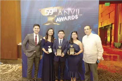  ?? ?? MERALCO TAKES HOME GOLD AND SILVER AT THE 59TH ANVIL AWARDS. Meralco clinched three Anvils—two Gold and one Silver—for its campaigns focused on talent acquisitio­n, sustainabi­lity, and issues management.