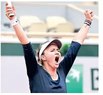  ??  ?? Barbora Krejcikova celebrates after beating Elina Svitolina