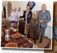  ?? ?? HRH Th The Dk Duke of f Gl Gloucester t and d Deputy Lord Lieutenant of Leicesters­hire Rosemary Conley are shown round the historic house by Richard Knox, access and interpreta­tions manager with the council, who also showed the Duke the bed reported to have been slept in by Richard III, right