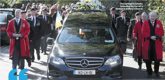  ??  ?? The cortege to Calvary following Aly Farrell’s funeral in St Mary’s Church