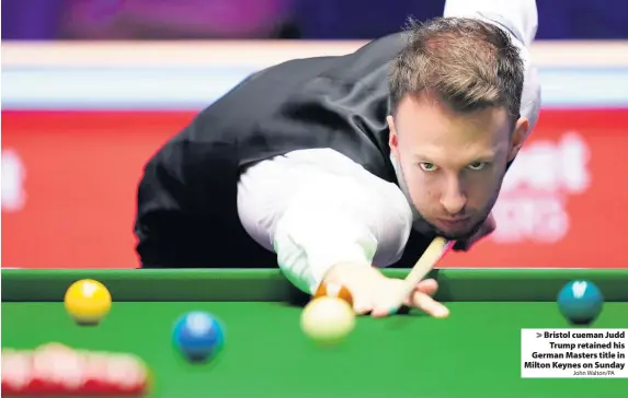  ?? John Walton/PA ?? Bristol cueman Judd Trump retained his German Masters title in Milton Keynes on Sunday