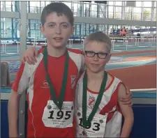  ??  ?? D.M.P’s Conn Mernagh and Kevin O’Mahony, both of whom will be competing at the national indoors on March 25, Kevin in Under-12 600m and Conn in Under-13 600m.