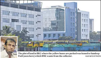  ?? VIJAY BATE/HT PHOTO ?? The plot of land in BKC where the yellow buses are parked was leased to Sandeep Patil (seen here) which BMC wants from the collector.