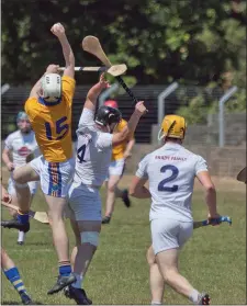  ??  ?? Wicklow’s Jonathan O’Neill gathers possession.