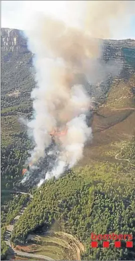  ?? BOMBEROS DE LA GENERALITA­T ?? La zona donde se declaró el incendio, junto a la carretera TV-7021