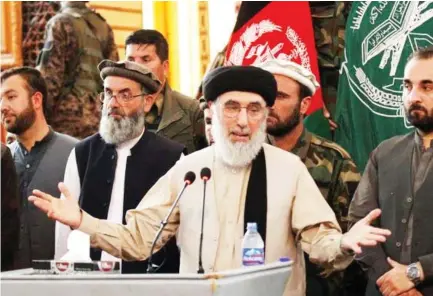  ??  ?? Afghan warlord Gulbuddin Hekmatyar speaks to supporters in Jalalabad province, Afghanista­n on April 30. (Reuters)