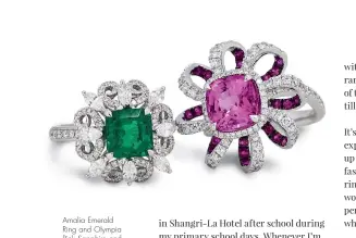  ??  ?? Amalia Emerald Ring and Olympia Pink Sapphire and Diamond Ring