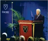  ?? STEPHEN NOWLAND / EMORY PHOTO/ VIDEO ?? Jimmy Carter’s annual address at Emory University has become a cherished autumnal rite.