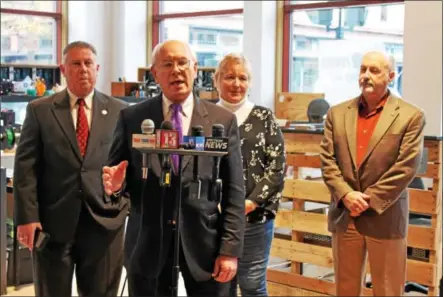  ?? LAUREN HALLIGAN — LHALLIGAN@TROYRECORD.COM ?? U.S. Rep. Paul Tonko speaks against the eliminatio­n of the Historic Preservati­on Tax Credit at a news conference Sunday in Troy.