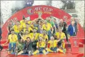  ??  ?? Lebanon’s Al Ahed players celebrate after winning the AFC Cup.