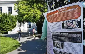  ?? BEN MARGOT / AP ?? A leaflet is stapled to a message board near Sproul Hall on the University of California at Berkeley in Berkeley, Calif., where Ann Coulter is supposed to speak.