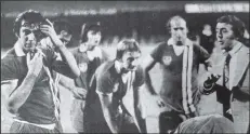  ??  ?? PEP TALK Former Pompey manager Ian St John, right, speaks to the team before they start extra time in their League Cup match against Leicester City in 1976.