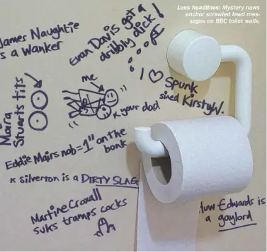  ??  ?? Loos headlines: Mystery news anchor scrawled lewd messages on BBC toilet walls.